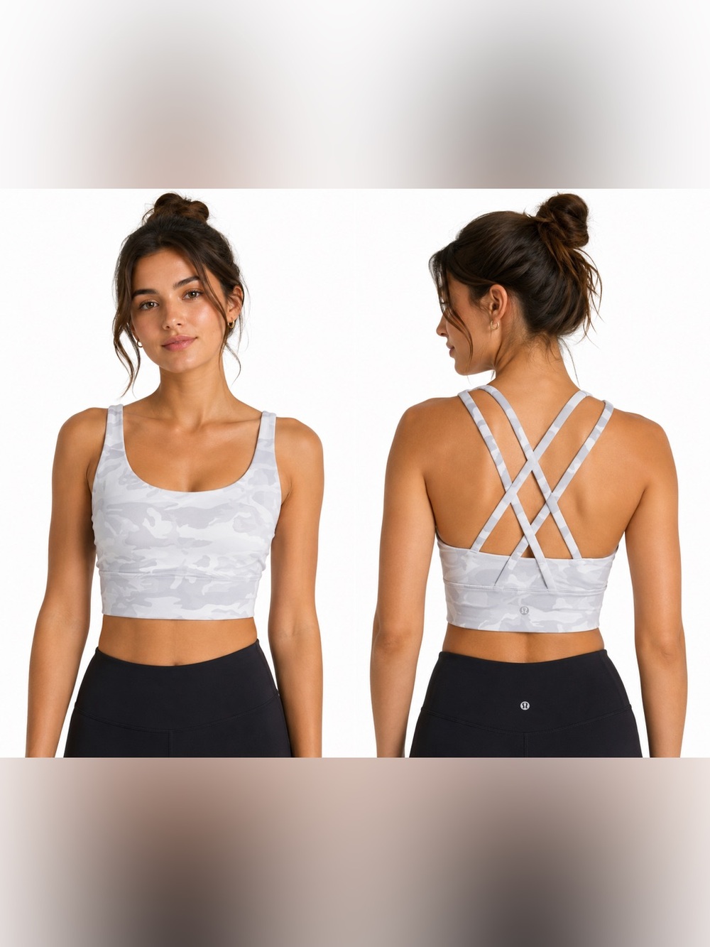 Lululemon Energy Bra Long Line Incognito Camo Alpine White Grey 10 W2CJMS